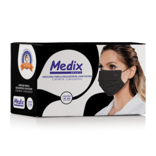 Máscara Tripla Descartável Com Filtro (BFE ≥95%) Preta - Caixa 50 un. - Medix