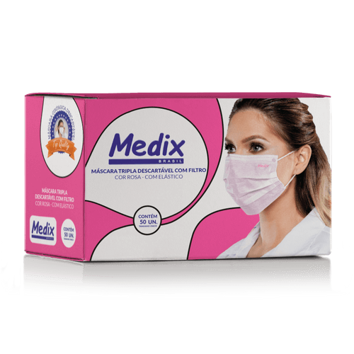 Máscara Tripla Descartável Com Filtro (BFE ≥95%) Rosa - Caixa 50 un. - Medix